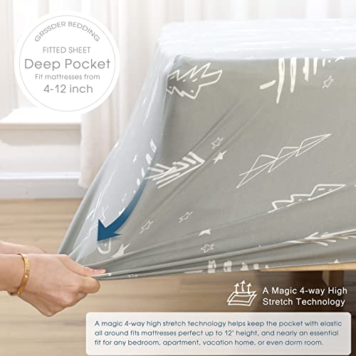 Soft Jersey Twin Fitted Sheet Set（1 Fitted Sheet With 1 Pillowcase Only, 4-Way Stretch Knit With Deep Pocket, Snug Fit For Twin/Twin Xl Mattress, Wrinkle Free, Gray #TOP3
