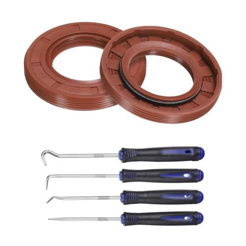 uxcell Oil Seal, 30x52x7mm TC Fluorine Rubber Double Lip Cover with Hook Kit and Spring for Mechanical Automobile Bearing Shaft, Brown