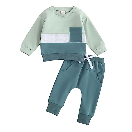 Image of Kuriozud Toddler Baby Boy Fall Winter Clothes Long Sleeve Crewneck Pullover Sweatshirt Jogger Pants Set 2 Piece Outfit