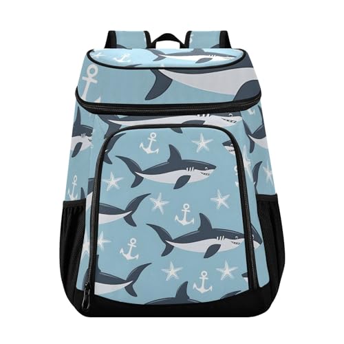 Shark Nautical Blue Cooler Backpack Cooler Insulated Leak Proof Lunch Backpack 36 Cans Waterproof Soft for Men Women Picnic Hiking Camping Beach