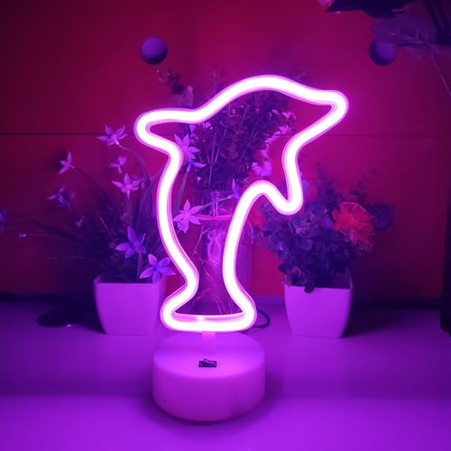 Image of JYWJ Dolphin LED Neon Light With Holder Base Desktop Wall Decoration Signs