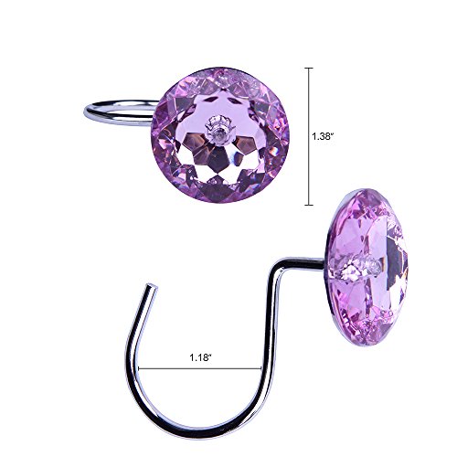 Adwaita Decorative Shower Curtain Hooks, Acrylic Crystal Rhinestones, Set Of 12 (Purple) #TOP3