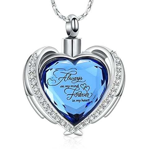 Imrsanl Cremation Jewelry for Ashes Pendant - Crystal Heart Urn Necklace with Mini Keepsake Urn Memorial Ash Jewelry (Always Blue) Cover