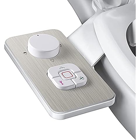 Bidet Attachment - SAMODRA Non-electric Cold Water Bidet Toilet Seat Attachment with Pressure Controls,Retractable Self-cleaning Dual Nozzles for Frontal & Rear Wash - Brushed Nickel Cover