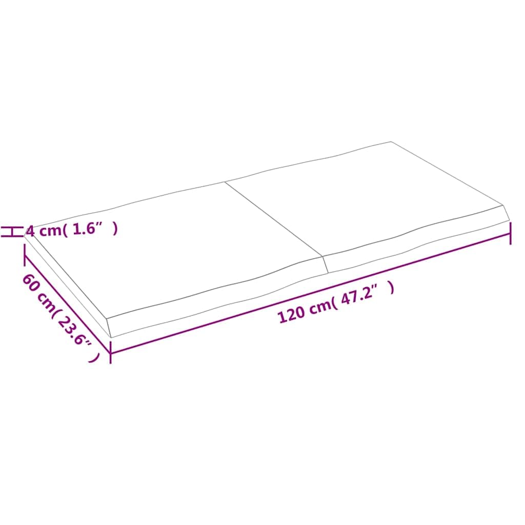 Mesa de 120 x 60 cm roble macizo marrón oscuro borde árbol plegable para salón, comedor, oficina, balcón