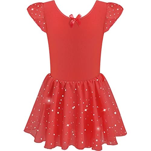 DANSHOW Girls Glitter Leotards for Ballet Dance Dress with Tutu Skirt Petal Sleeve Skirted-long-black 2-4T