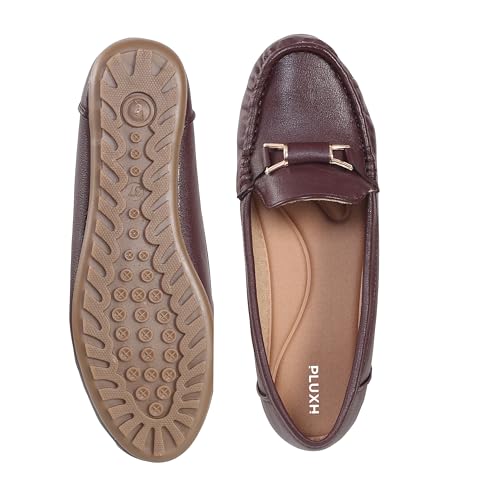 Image of Pluxh Women's Elegant Ballet Flats with Metal Accent | Soft Comfort Slip-On Shoes | Lightweight Everyday Footwear | Flexible Grip Sole | Office, Casual & Work Wear
