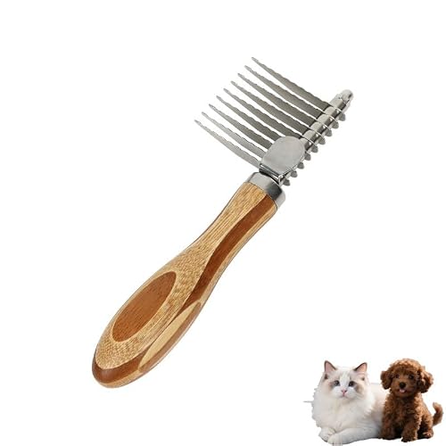Premium Pet Dematting Comb for Dogs and Cats- Wood Handle & Stainless Steel Blades - Undercoat Rake, Detangling/Thinning/Shedding (All Hair Types)(Side-Blade Mat Comb)