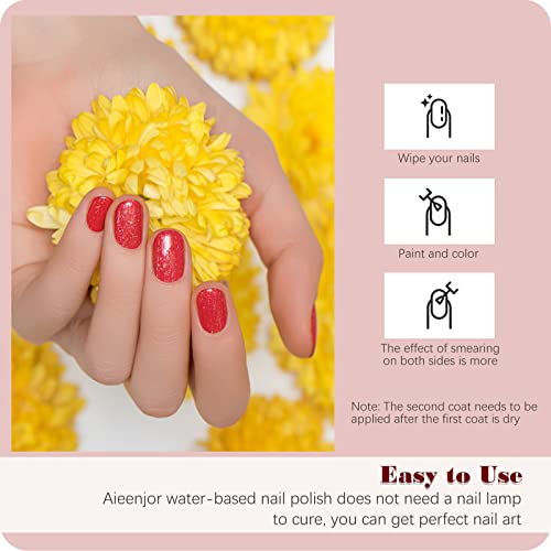 Aieenjor Red Nail Polish, Cherry Red, In Red/Coral, Water-Based Low Odor Peel-Off, Non-Toxic, Chip Resistant, Water-Based Low Odor, Sparkle Texture Nail, Vibrant For Valentine Red, 0.28 Fl Oz #TOP4