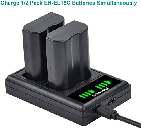 EN-EL15 /EL15a/EL15b/EL15c Battery Charger, Hisewen Dual Charger with Type-C port for Nikon D850, D750, D810, D7500, Z6, Z7, D7200, D7100, D7000, 1 V1, D500, D600, D610, D800, D800E, D810A.