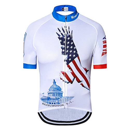 USA Maillot de ciclismo para hombre MTB Camisa de bicicleta de carretera Verano Bicicleta Tops Manga Corta Ciclo Ropa Deportiva Transpirable Secado Rápido - Blanco - S (pecho 84/90 cm)