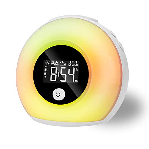 Linkax Wake Up Light Luz Despertador LED Despertador con Simulaci�n de Amanecer y Anochecer, Funci�n Snooze, 2 Alarmas, 7 Luces de Colores, Radio FM