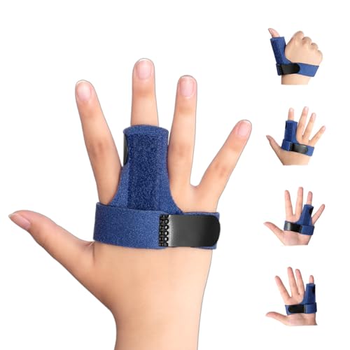 Cyberwork Main Gauche Attelle pour Doigt et Pouce Droit, Orthèse de Pouce Bleu, Attelle Universelle pour Soulager Tendinite, Blocage, Déformation et Douleur, Convient à Tous les Doigts