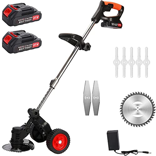 FURLOU Electric Rotary Lawn Mower, Hand Push Wheeled Lawn Mower, Electric Grass Trimmer and Edger, 3 in 1 Cordless Grass Trimmer with Dual Wheel Assist and LED Power Display