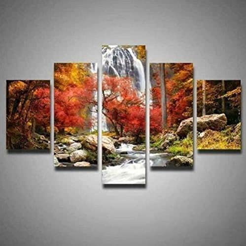 5 Pcs Canvas Mural Wall Art Waterfall Mangrove Forest Landscape With Frame 150 X 100 Cm Wall Decor Modern Artwork Painting For Home Office Living Room Bedroom For Dining Room Children'S Roo -5U4V/Q3P1