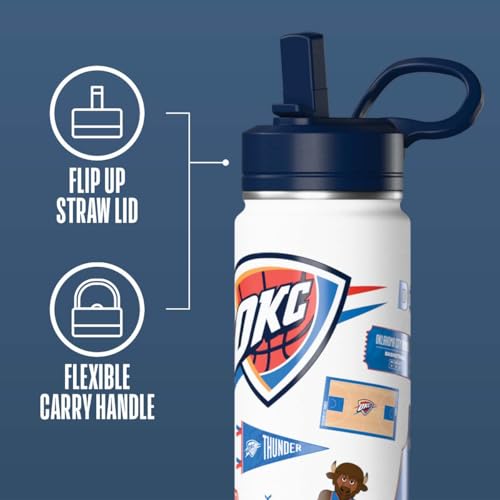Image of Hydrapeak NBA Officially Licensed OKC Thunder 20oz Insulated Water Bottle with Straw Lid & Carry Handle, Leak-Proof Stainless-Steel Game Experience Sports Bottle for Kids, School, Camp