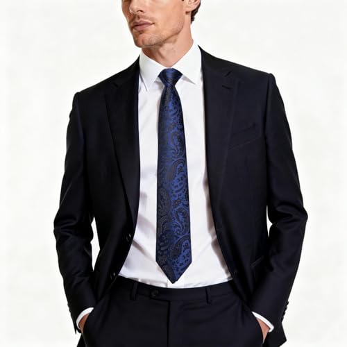 Image of DiBanGu Mens Paisley Tie Sets Silk Jacquard Woven Floral Necktie and Pocket Square Cufflinks Wedding Business Party