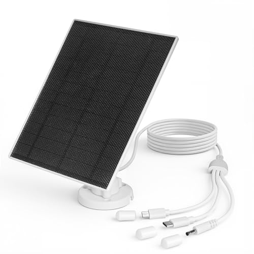 Image of LIYVZ 2 Pack 5W Solar Panel for Security Camera 5V with Battery 8000mAh, 3-in-1 DC3.5 * 1.35mm & Micro USB & USB C Solar Panel, High Efficiency ETFE Film, IP65 Waterproof, 10 Feet Cable