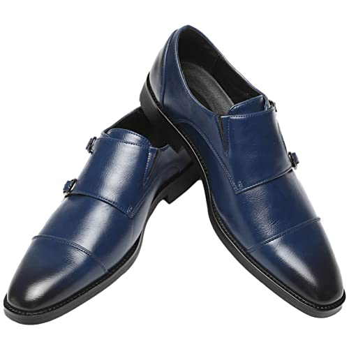 Men's Smart Monk Brogues Genuine Leather Wooden Heel Formal Dress Shoes4