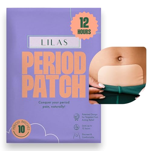 lilas period cramps pain relief patch 10 pack  instant relief for menstrual cramp pms endometriosis amp pcos  12-hour comfort  natural amp vegan topical patches  trusted formula amp upgraded design