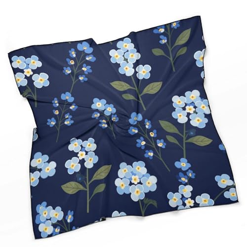 Vintage Forget-me-not Flowers Women Hair Scarf Square Silk Like Head Scarves Handkerchief Satin Neck Scarf3