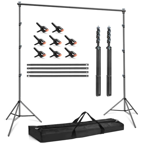 Fotohintergrund Ständer Set 3x2,1m - Verstellbarer Hintergrundständer Mit 8 Klemmen