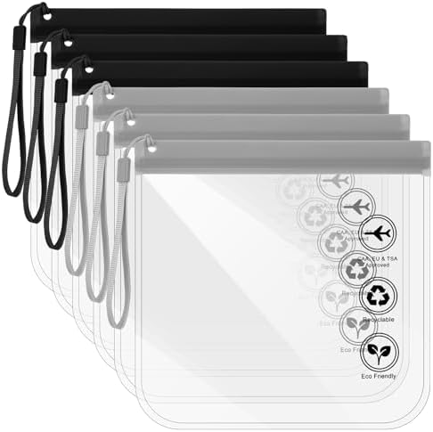 6 Pcs TSA Approved Toiletry Bag, Clear Travel Bags for Toiletries, Reusable Bags, Leakproof & Waterproof, 7.87 x 7.87 inches, Black & Gray