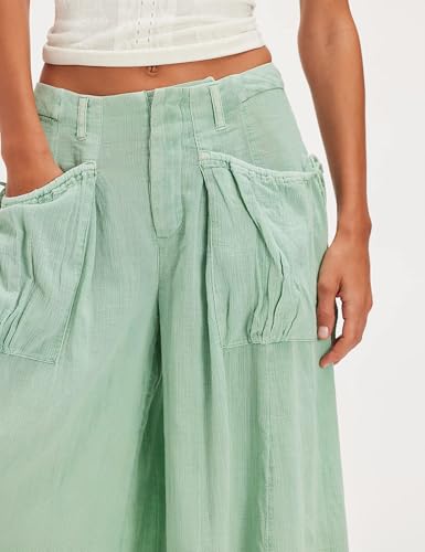 Womens Cotton Wide Leg Pants Mid Rise Loose Fit Palazzo Pants Long Baggy Trousers with Pockets4