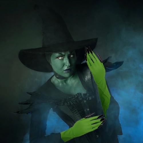 1 Pair Halloween Green Witch Demon Paw Gloves Long Fingernails Claw Gloves for Cosplay Party Costume Decoration Accessories3