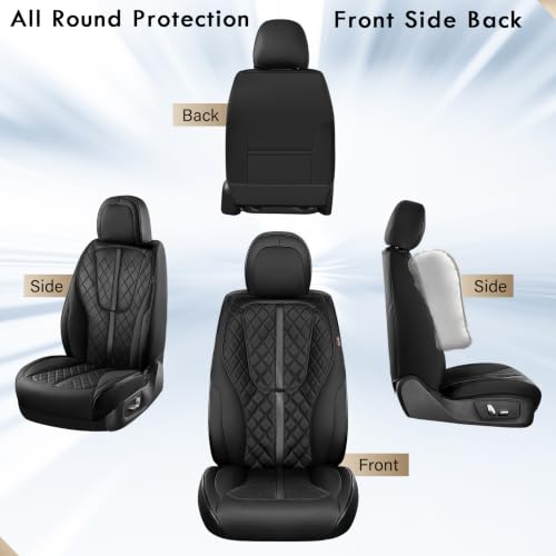 Image of Coverado Seat Covers Front Seat, Luxury Diamond-Pattern Black Leather Seat Cover & Carbon Fiber, 2 Pack Front Car Seat Covers, Waterproof Car Seat Protector Driver Seat Cover Universal Fit Most Cars