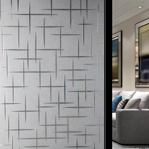 Image of WOO Home Frosted Glass Window Film & Stickers (12 X 96 INCH) Privacy Window Cover for Home & Office - Easy Apply, UV Protection, Removable Decorative Film (Cross Pattern | 1 X 8 SQFT)