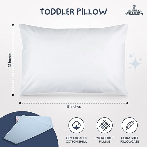 Image of Blue - Kona's Perfect Toddler Pillow With Softest Pillowcase - 13 x 18 Inch - for 2 and 3 Year Olds