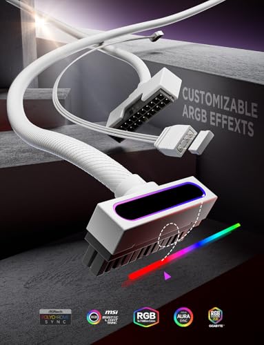 Image of AsiaHorse Hydrus-24PIN PC PSU Extension, ATX 24PIN Motherboard Power Extension 90 Right Angle Design, 650W Power Supply, PC Power Perfect for PC Case Management & DIY Enthusiasts (White, 24Pin-ARGB)
