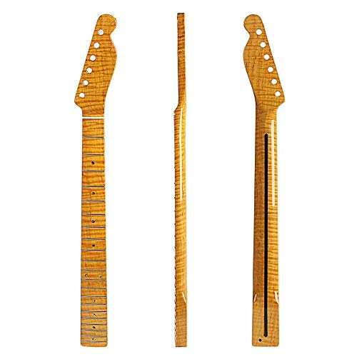 WJCRYPD Cuello de la Guitarra 21 Fret Tiger Llame Maple Maple Cuello For TLE Tele ELECTRICO Guitarra Amarillo Qf Shop Cover
