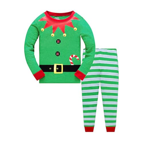 Image of LitBud Older Boys Pajamas for Todder pjs Kids Sleepweer Pyjama Elf Long Sleeve Tops + Pants 2pcs Sets Autumn Green Size 9-10 Years 10T Thanksgiving Gifts