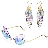 Fairy Earrings Set Butterfly Earrings Dragonfly Shape Sunglasses for Women Gold Plated Crystal...