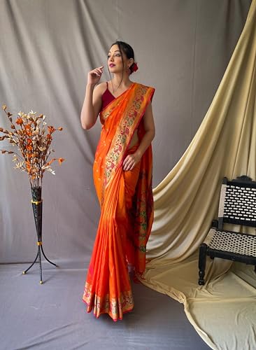 Image of SGF11 Women's Paithani Soft Lichi Silk Kanjivaram Sarees With Blouse Piece