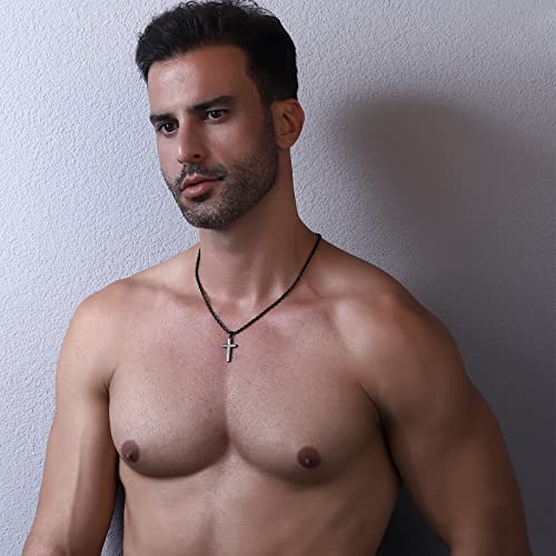P.BLAKE 2 Pcs Cross Necklace With Chain for Men Boys, Layered Mens Stainless Steel Figaro Link Rope Chain 16-24 Inch Christian Religious Cross Pendant Necklaces Jewelry Gifts