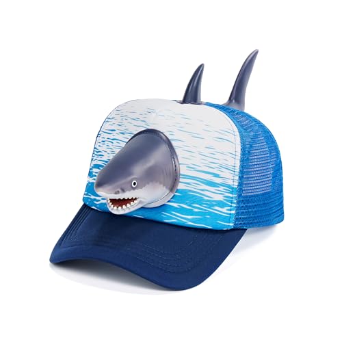 Image of 3D Shark Trucker Hat, Funny Novelty Mesh Snapback Cap for Men & Women