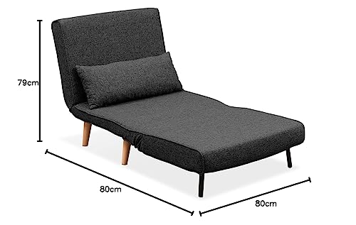 EVERGREENWEB - Poltrona Letto singola trasforabile | relax con Materasso e cuscino imbottito | Divanetto clic clac a 1 posto con gambe in legno|Grigio Scuro| Foldy 80