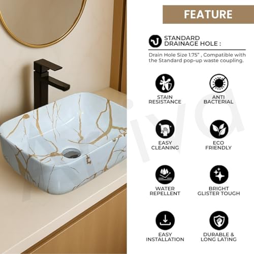 Image of Artiva Ceramic Wash Basin /Tabletop Washbasin For Bathroom,12 inchx16 inch /Small Countetop Bathroom Basin /Table Top Basin For Home,Office,Hotel /Rectangle Glossy Sink (Porto-White,12x16 Inch)