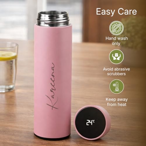Image of fnp Personalized Smart Temperature Display Water Bottle | Leakproof Reusable Drinking Bottle for Office, Travel, Gifting & Daily Use (Pink)