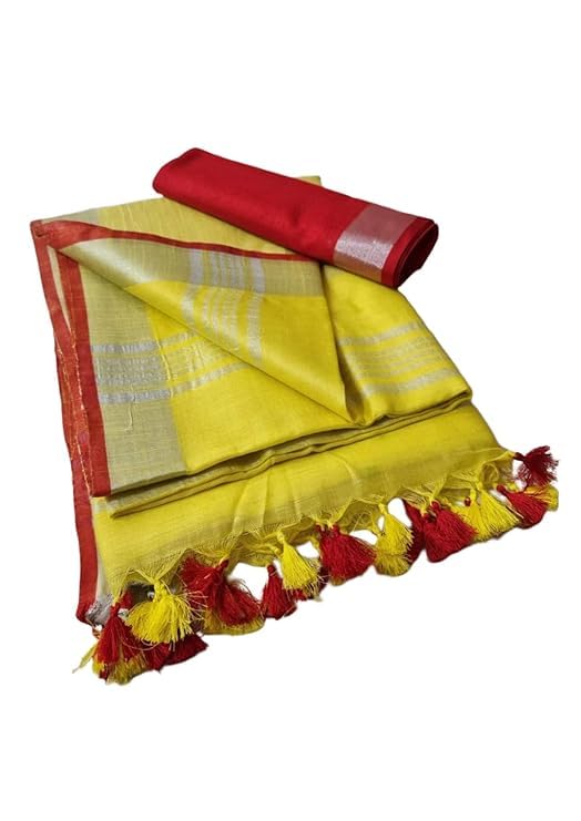 Handloom Linen Cotton Blend Bhagalpuri Contrast Saree for Women