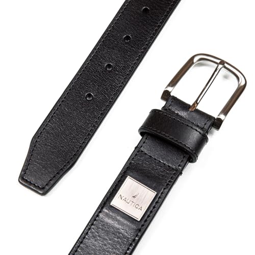 Image of Nautica Men's Casual Leather Belt | Everyday | Classic | Pants | Jeans | Khakis | Chinos | Metal Buckle
