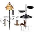 92 Inch Bird House Pole, Heavy Duty Stand Bird Feeding Station, Adjustable Bird Feeder Pole with Squirrel Proof Baffle, 4 Hooks & Bird Bath and Tray for Garden, Outdoor (Birdhouse Not Included)