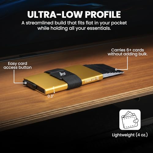 Image of CODE 118 Wallet for Men - Slim Minimalist Aluminum Smart Wallet with RFID Blocking - Compact cash and Credit card holder with Pop Up Ejector (Classic, 24K Gold)