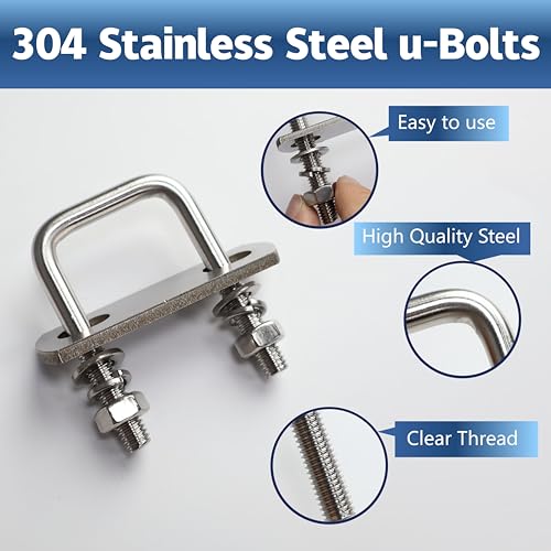 Image of 16 Pcs M6 Square U Bolts 1 Inch Wide, 1 /4 inch x 1 inchW x 1-3 /4 inchL | 304 Stainless U Bolt Heavy Duty with Nuts,Bolt Plate and Washers,Square U Bolts 1 inch Wide,Metric bolts