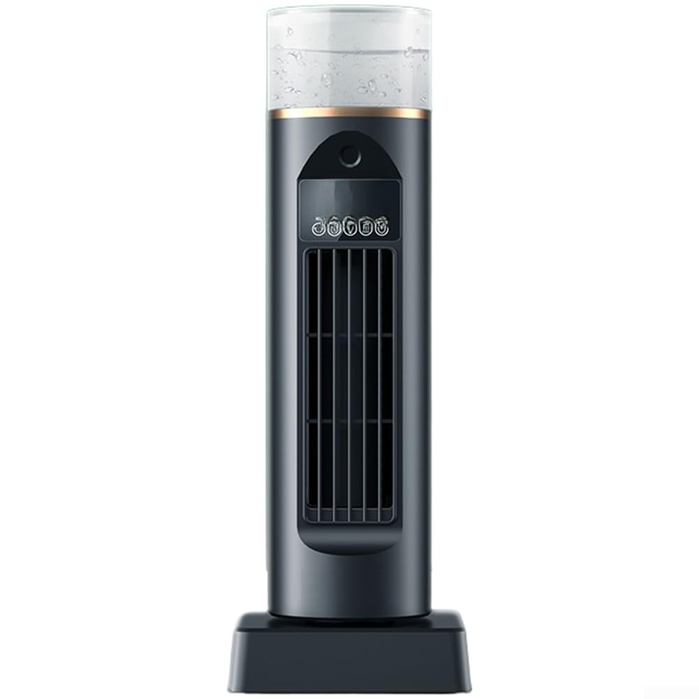 Ventilatore a per torre Pale USB con Nebulizzatore, 6 Silenzioso <36dB, Telecomando e Luce LED, Oscillazione 120°, Tanica 230ml per Casa Ufficio, 37x13x13cm(2)