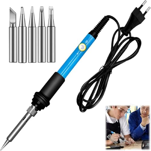 TMRBBesty Soldador de Estaño 60W Kit del Soldador de Temperatura Ajustable, Soldador de Precisión Profesional con Temperatura Ajustable 200-450 ℃, 5 Puntas, Para reparación de soldadura