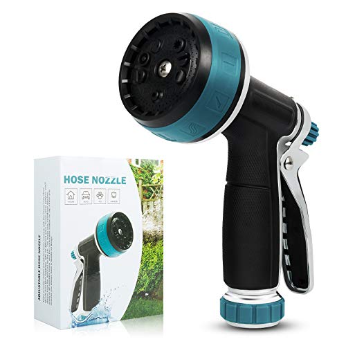 Garden Hose Nozzle - Water Hose Spray Nozzle, Aluminum Alloy + Rubber, 10 Sprayers Patterns for Watering Plants, Lawn & Garden, Washing Cars, Showering Pets & Outdoor Fun (Orange) (Blue)